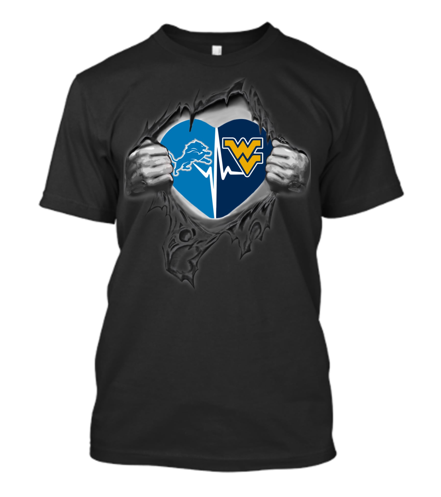 Lions Detroit West Virginia Mountaineers Heartbeat Fan Pride T-Shirt