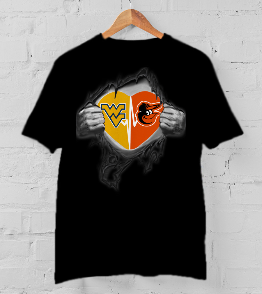 West Virginia Mountaineers Heart Baltimore Orioles Logo Fusion T-Shirt