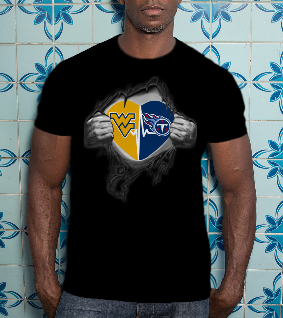 Titans West Virginia Mountaineers Heart Design Logo Fusion T-Shirt