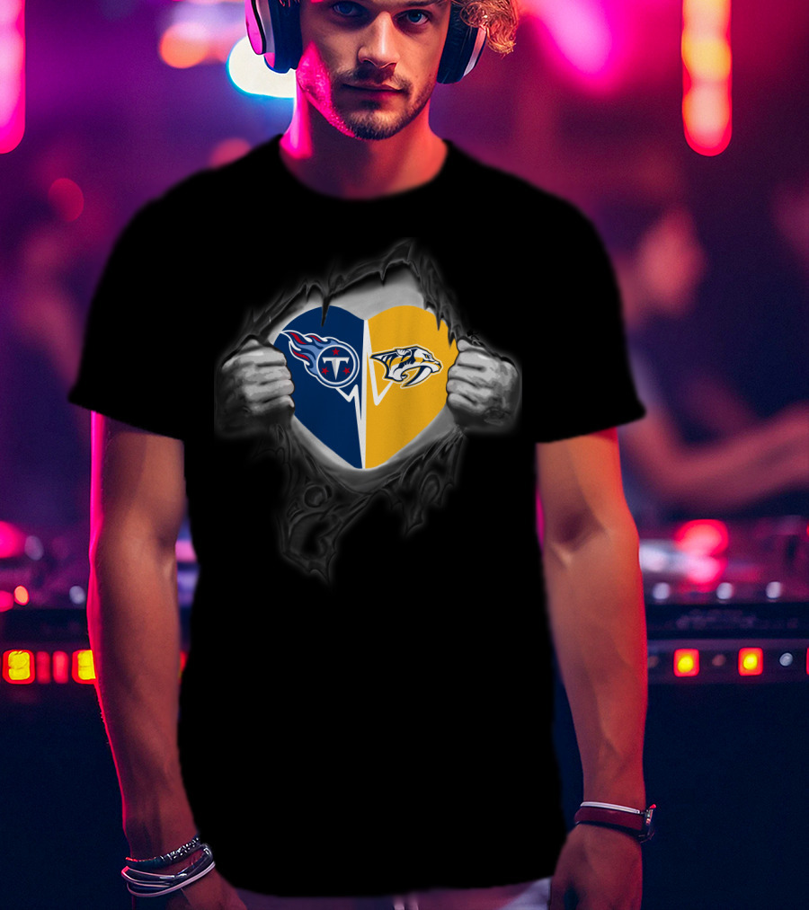 Titans Nashville Predators Heart Logo Fusion T-Shirt