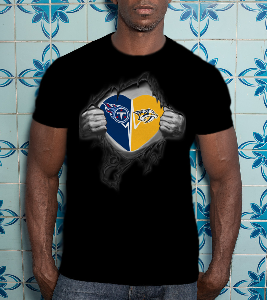 Titans Nashville Predators Heart Logo Fusion T-Shirt