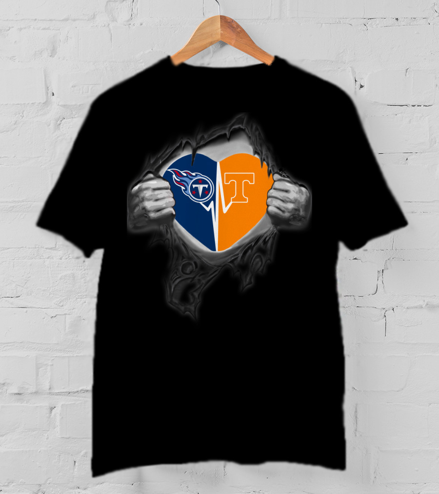 Tennessee Titans Volunteers Heart Logo Torn Fabric T-Shirt