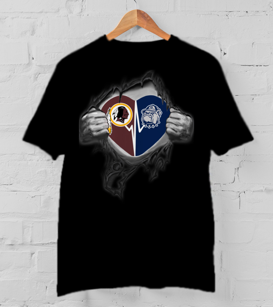 Redskins And Georgetown Hoyas Heart Symbol Display T-Shirt