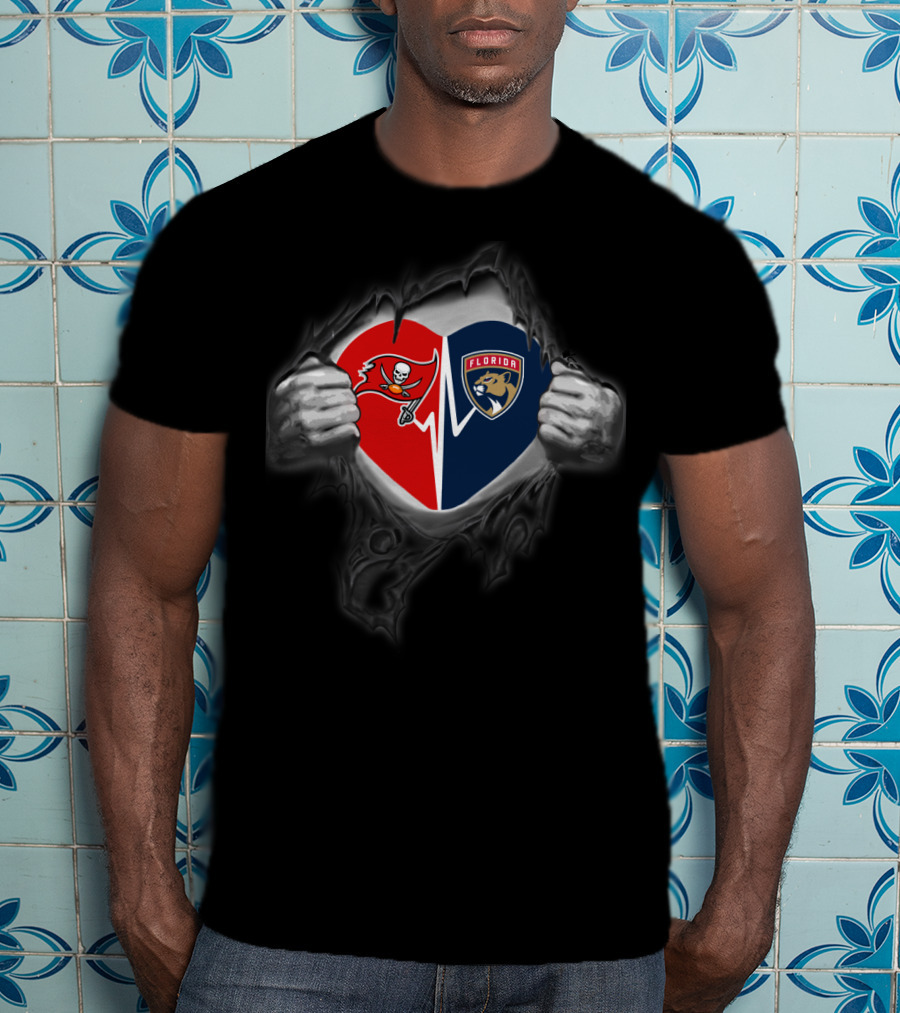 Buccaneers Heart Florida Panthers Hands Logo Rip T-Shirt