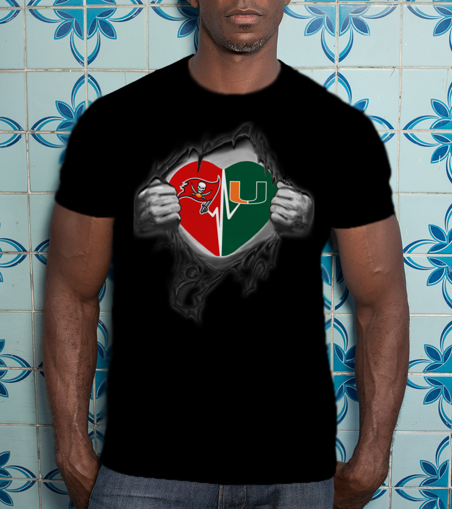 Buccaneers Miami Hurricanes Heart Logo Fusion T-Shirt