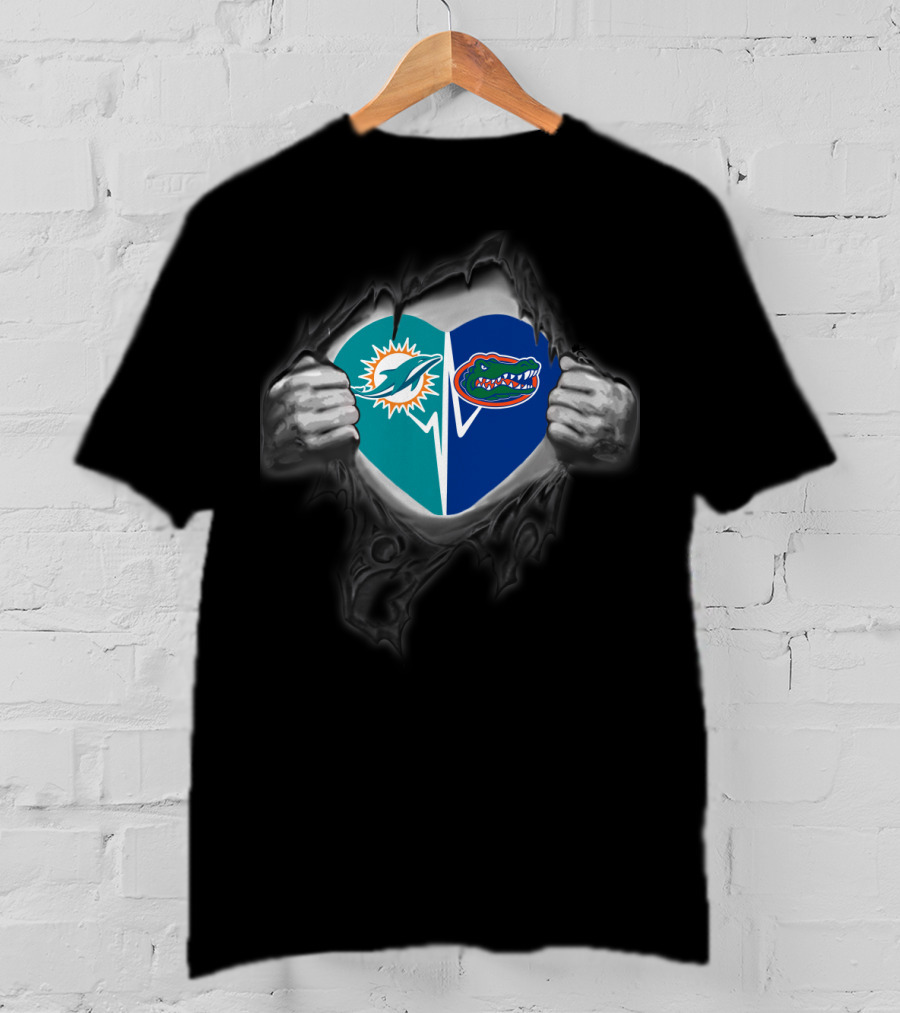 Miami Dolphins Florida Gators Heart Logo Combo T-Shirt
