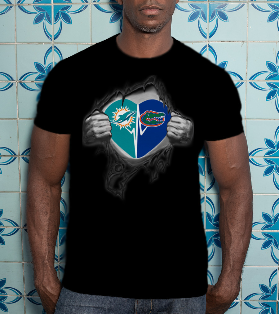 Miami Dolphins Florida Gators Heart Logo Combo T-Shirt
