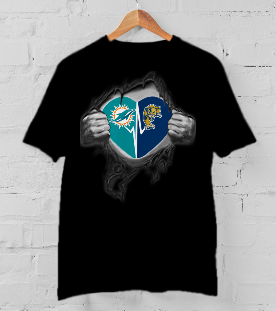 Miami Dolphins Florida International Golden Panthers Heart Tear T-Shirt