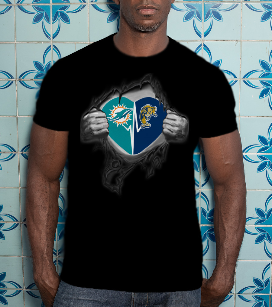 Miami Dolphins Florida International Golden Panthers Heart Tear T-Shirt