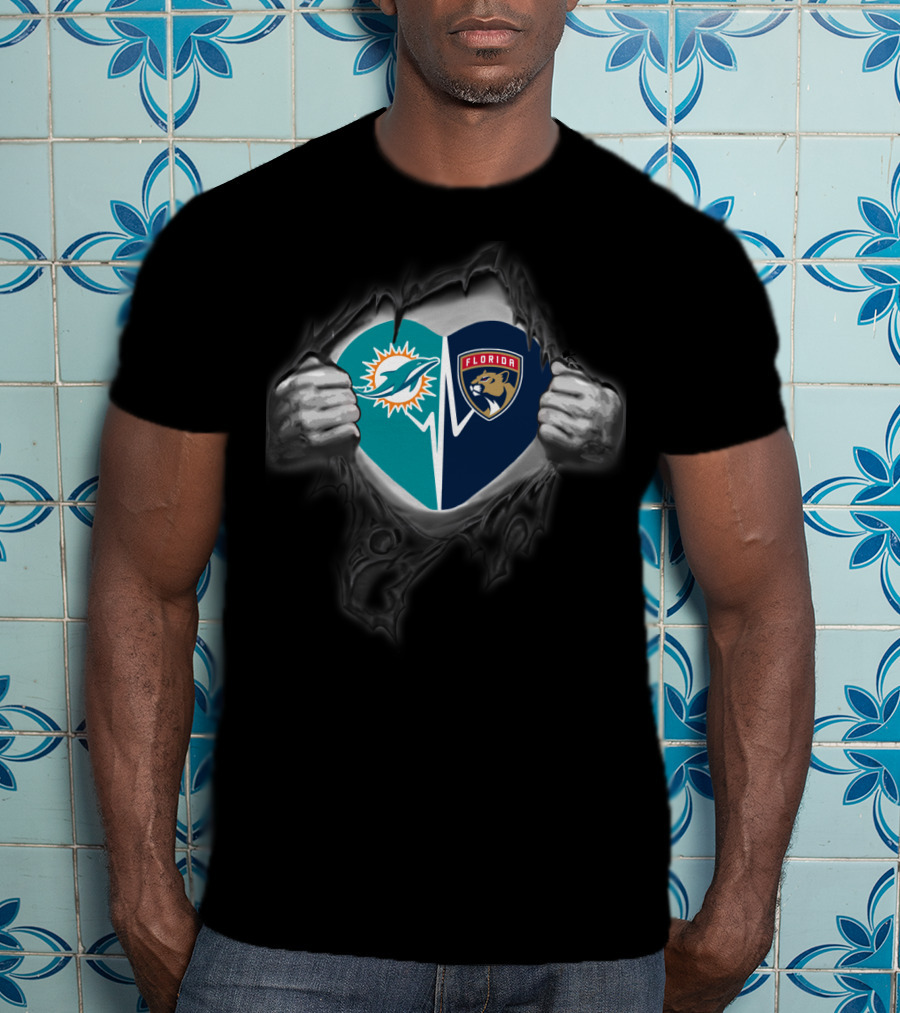 Miami Dolphins Heart Florida Panthers Fan Tearing Revealed T-Shirt