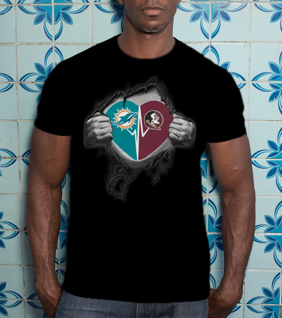 Miami Dolphins Florida State Seminoles Heart Logo Collaboration T-Shirt