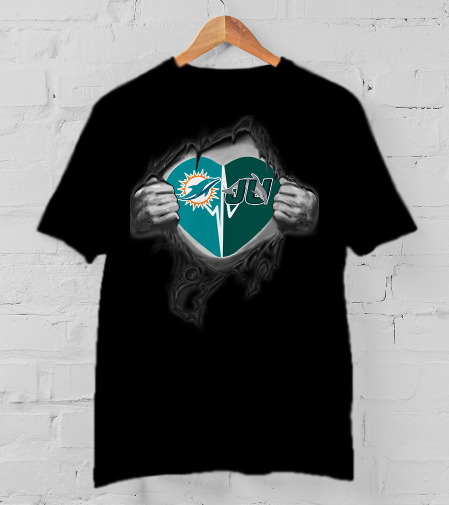 Miami Dolphins Jacksonville Dolphins Heart T-Shirt