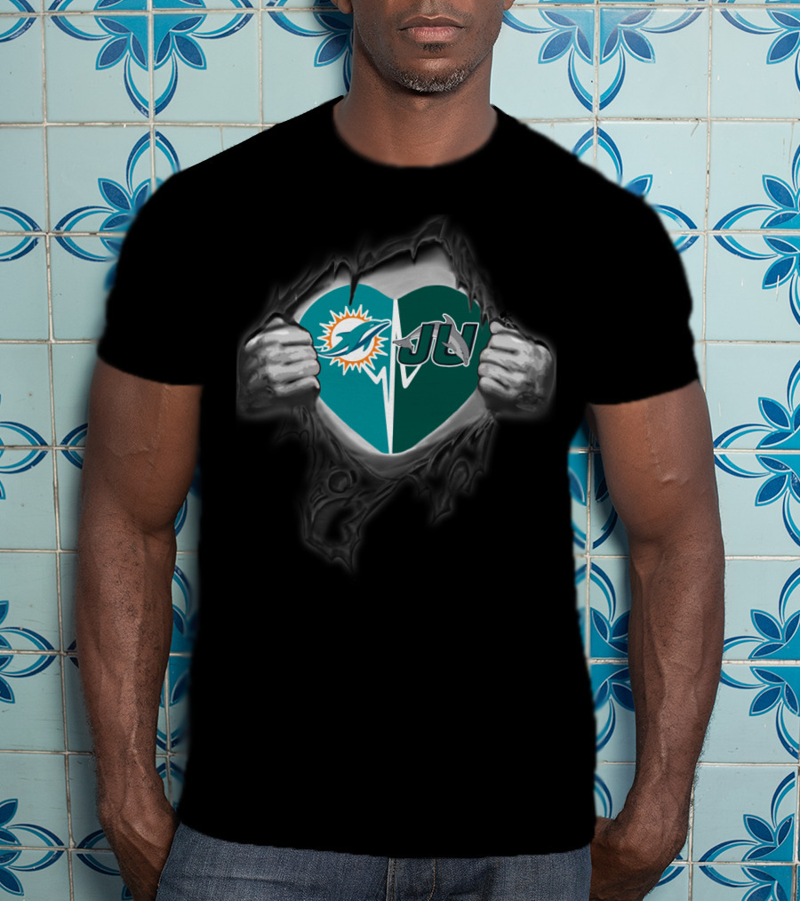 Miami Dolphins Jacksonville Dolphins Heart T-Shirt