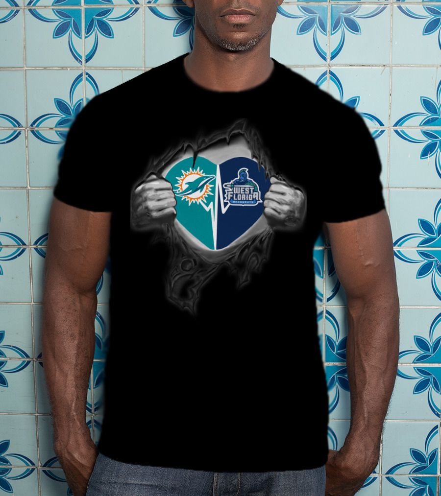Dolphins Miami And West Florida Argonauts United Heart T-Shirt