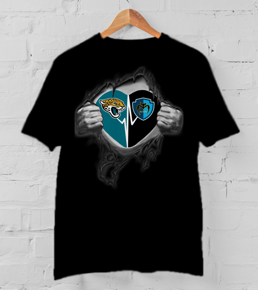 Jacksonville Jaguars Tampa Bay Mutiny Split Logo Fan Heart T-Shirt