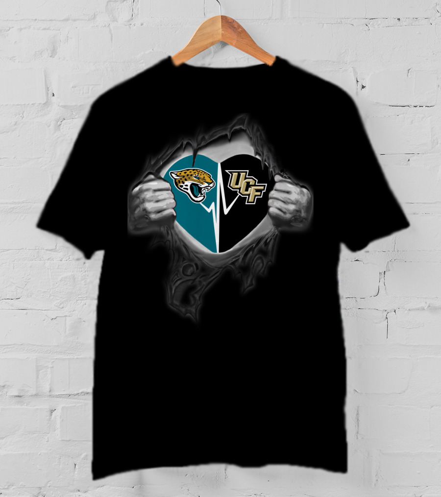 Jaguars Ucf Knights Heart Split Logo Nfl College Football Fandom T-Shirt