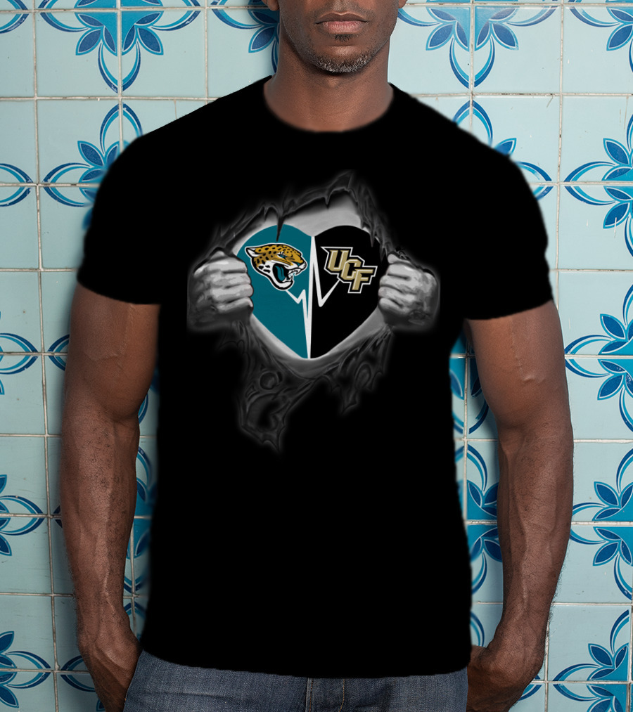 Jaguars Ucf Knights Heart Split Logo Nfl College Football Fandom T-Shirt