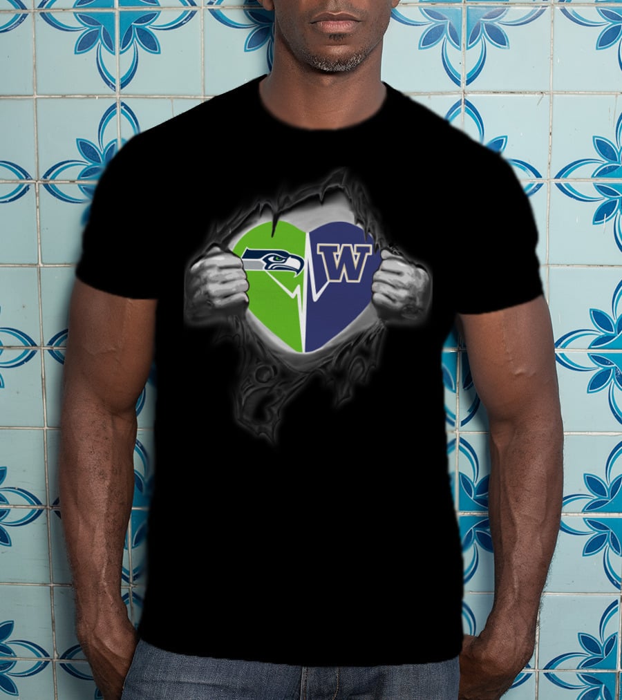 Seahawks Heart Washington Huskies Fusion T-Shirt