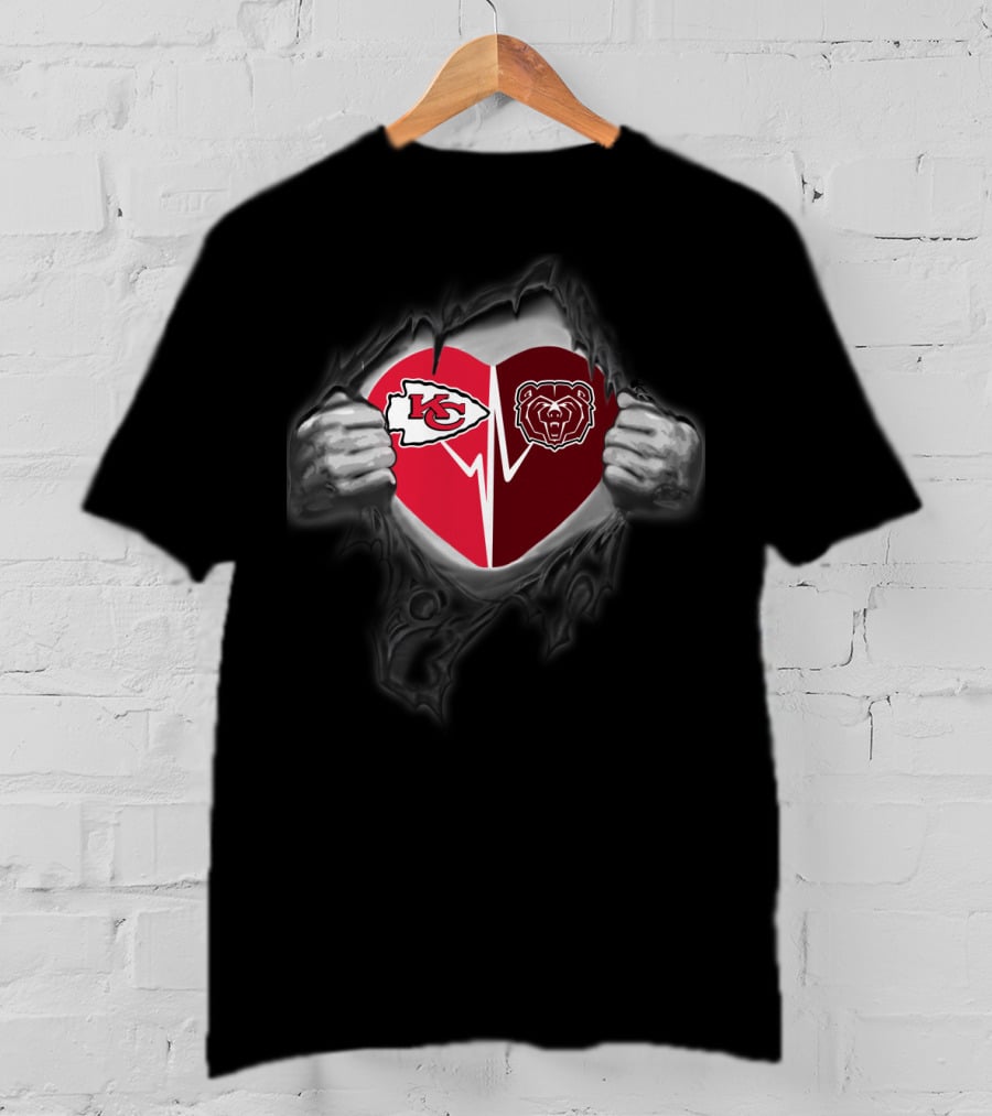 Kansas City Chiefs And Missouri State Bears Heart Logo Fusion T-Shirt