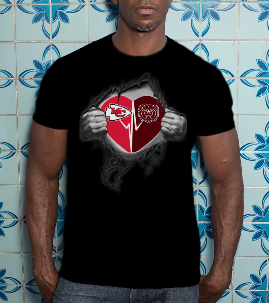 Kansas City Chiefs And Missouri State Bears Heart Logo Fusion T-Shirt