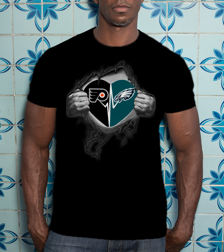 Philadelphia Flyers Eagles Heart Logo Rip T-Shirt