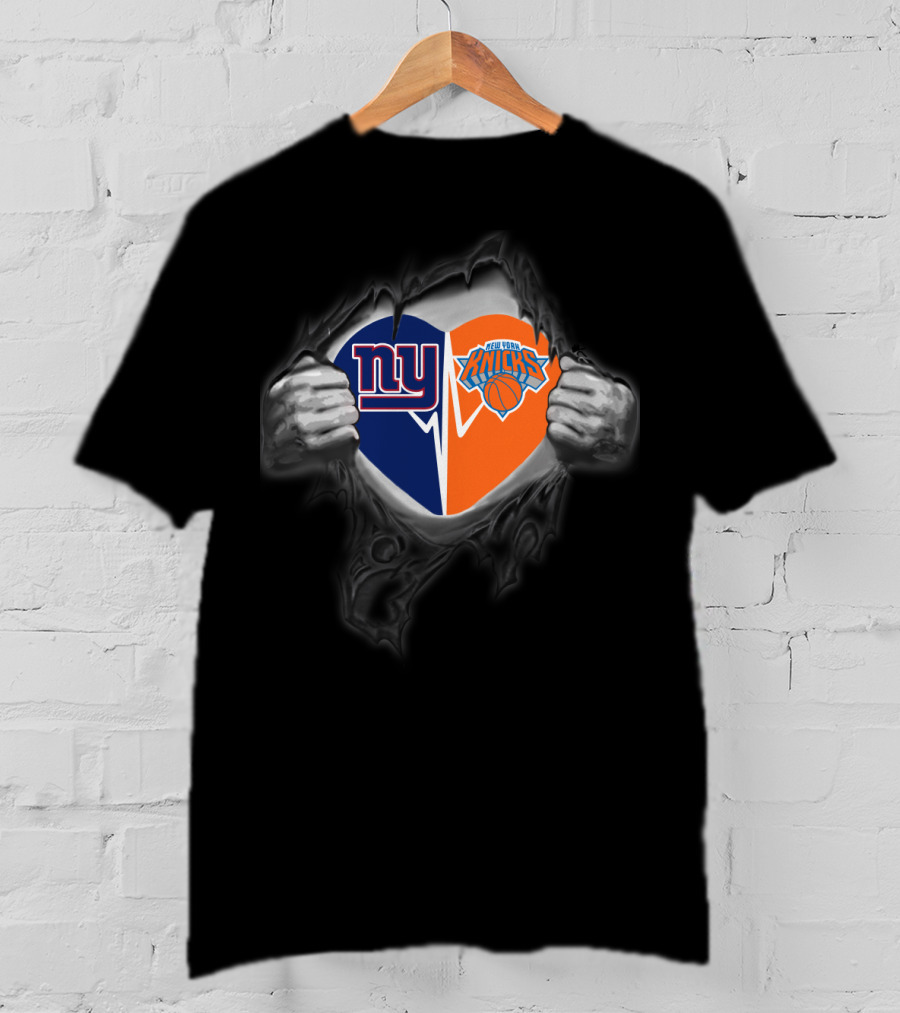 New York Giants New York Knicks Heart T-Shirt