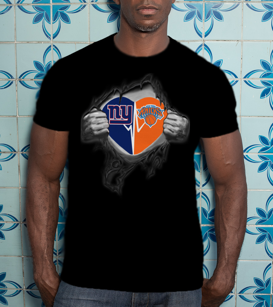New York Giants New York Knicks Heart T-Shirt