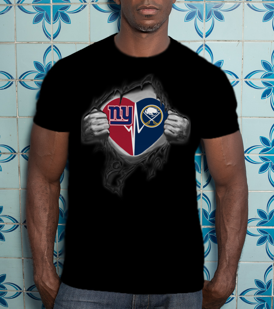 New York Giants And Buffalo Sabres Heart Logo Fan Fusion T-Shirt