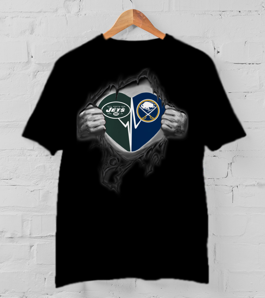 New York Jets Buffalo Sabres Heart Design Nfl Nhl Crossover T-Shirt