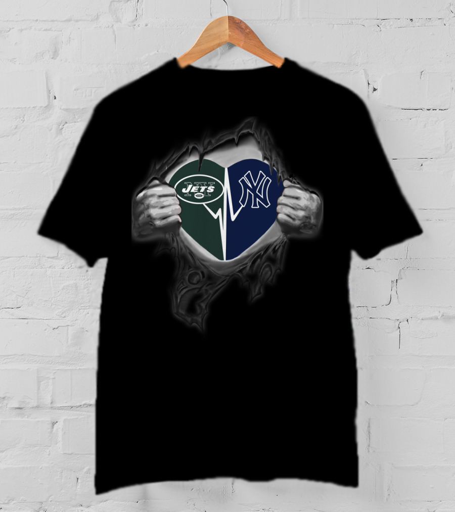 New York Jets Yankees Heart Logo Symbol Unity T-Shirt