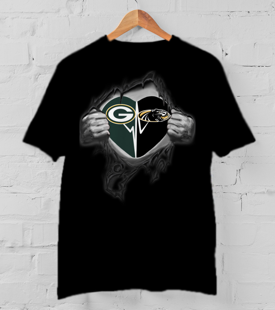Packers Milwaukee Panthers Heart Logo Ripped Chest T-Shirt