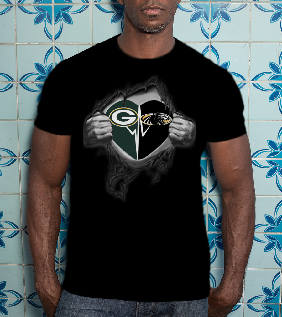 Packers Milwaukee Panthers Heart Logo Ripped Chest T-Shirt