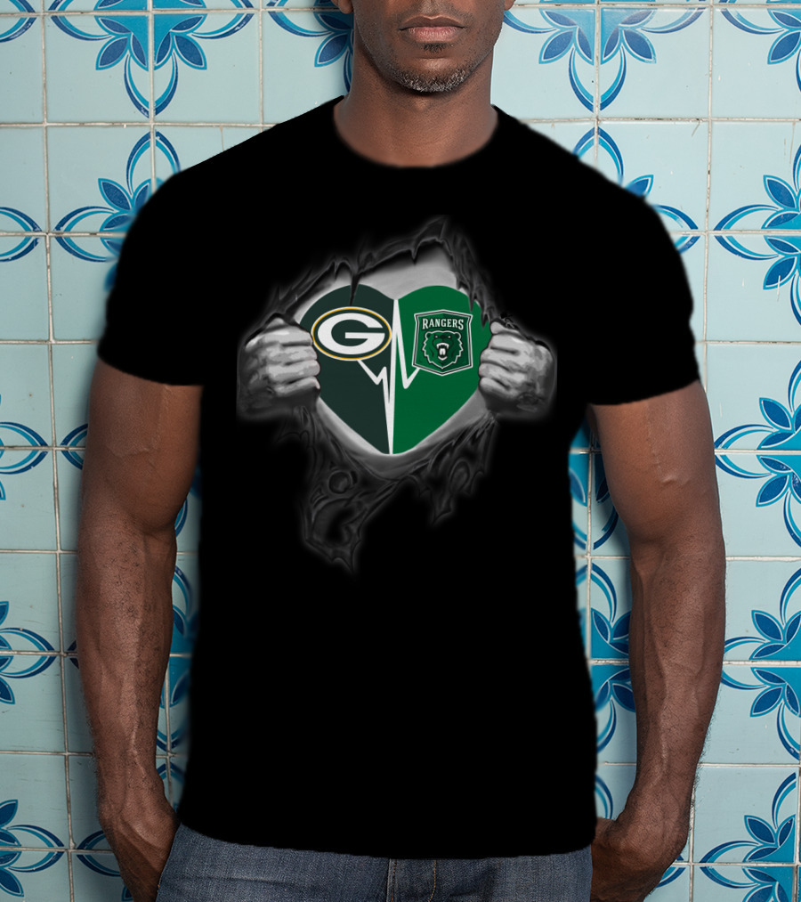 Packers Heart With Rangers Bear Green Crest T-Shirt
