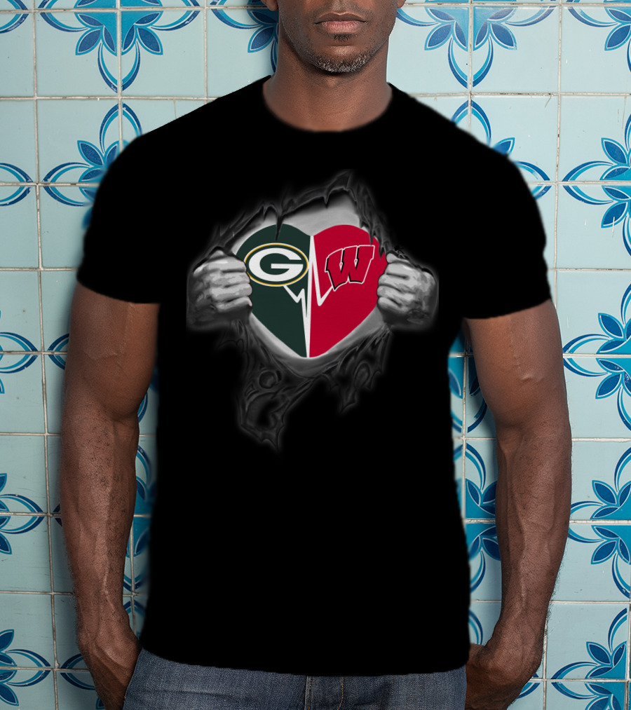Packers Green Bay Wisconsin Badgers Heart T-Shirt