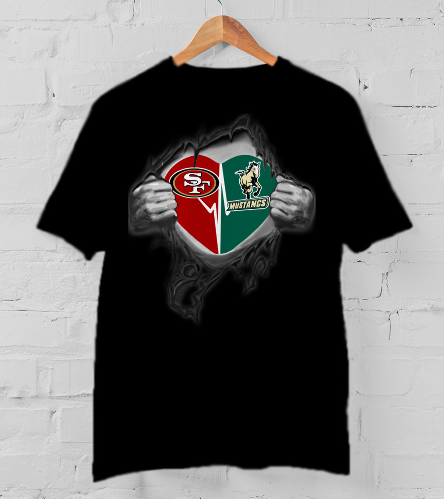 49ers Sf Cal Poly Mustangs Heart Logo Fusion T-Shirt
