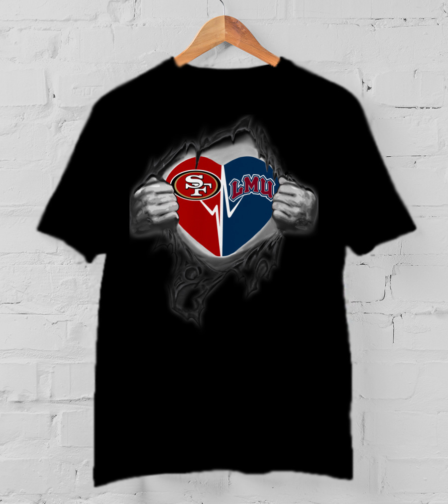 49ers Sf Lmu Loyola Marymount Lions Heart Torn Reveal T-Shirt