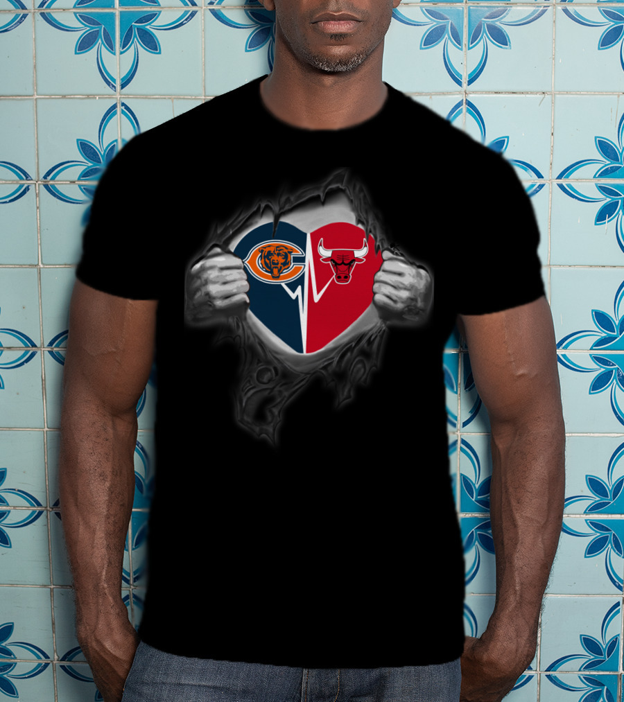 Chicago Bears Bulls Heart Logo Fusion T-Shirt