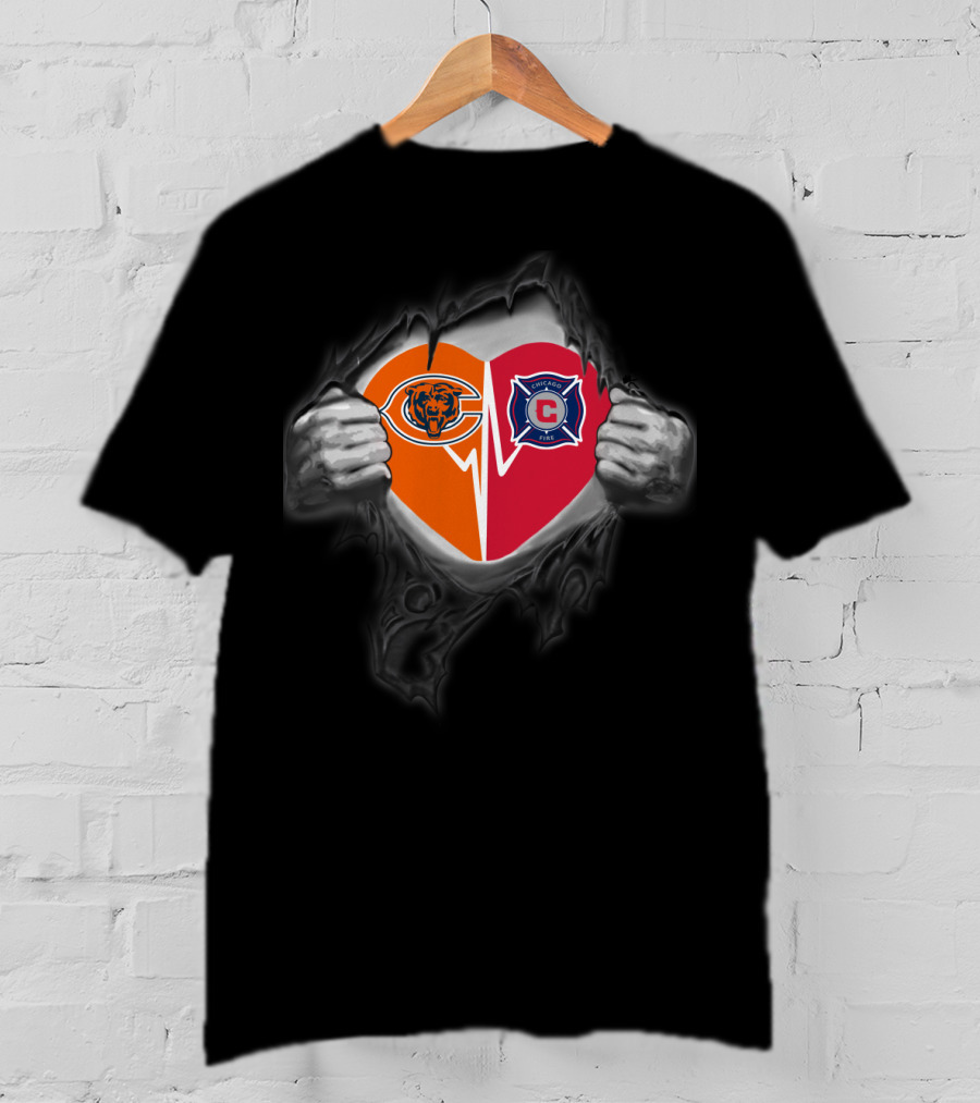 Chicago Bears And Fire Heart T-Shirt