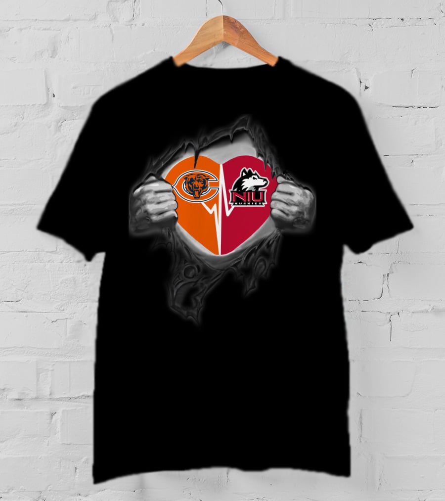 Chicago Bears Northern Illinois Huskies Heart Fan Unity T-Shirt