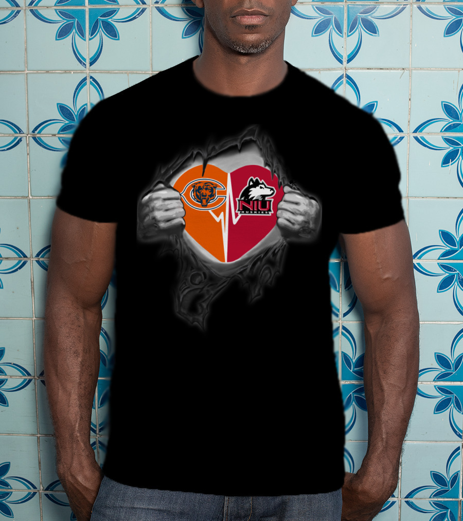 Chicago Bears Northern Illinois Huskies Heart Fan Unity T-Shirt
