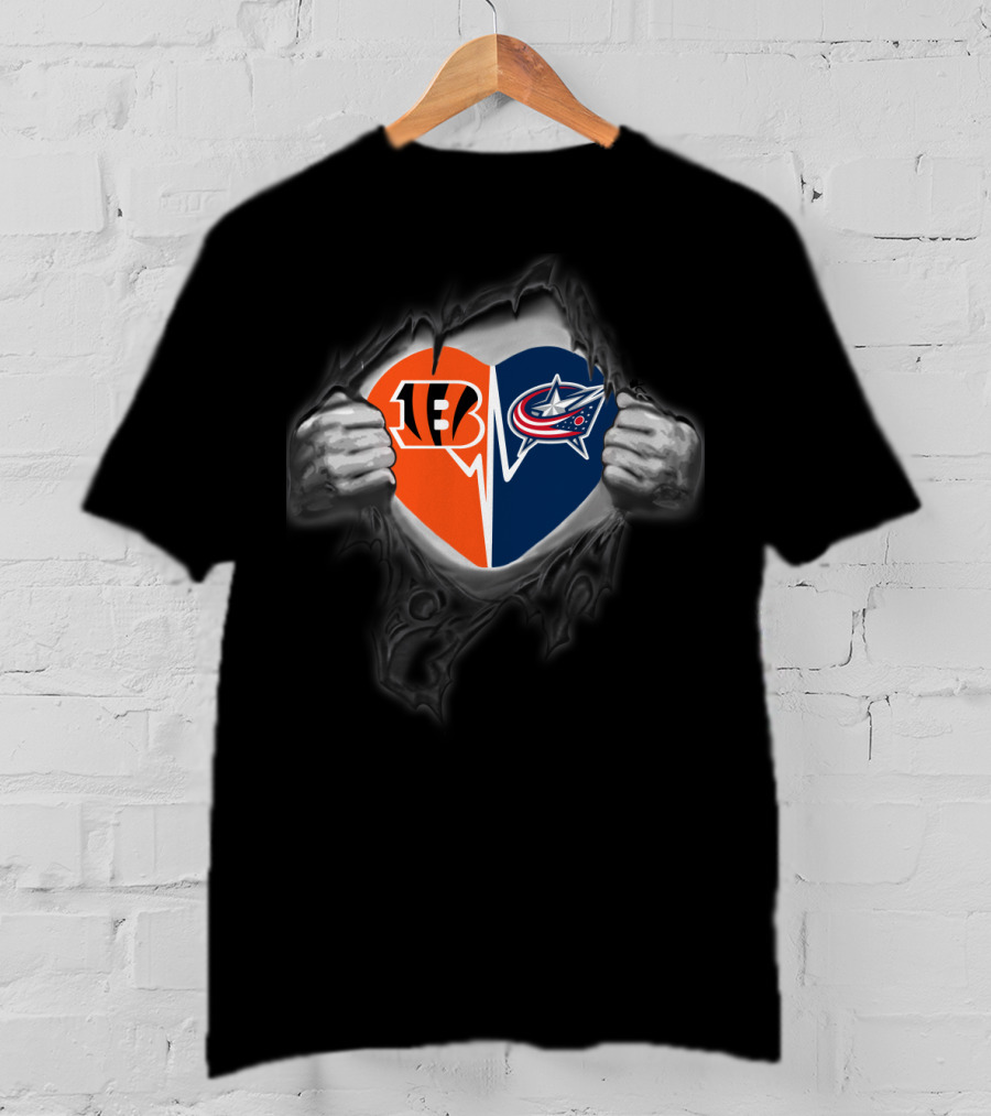 Bengals And Columbus Blue Jackets Heart Logo Split T-Shirt