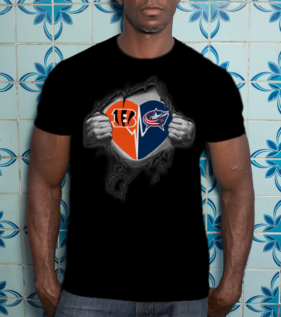Bengals And Columbus Blue Jackets Heart Logo Split T-Shirt