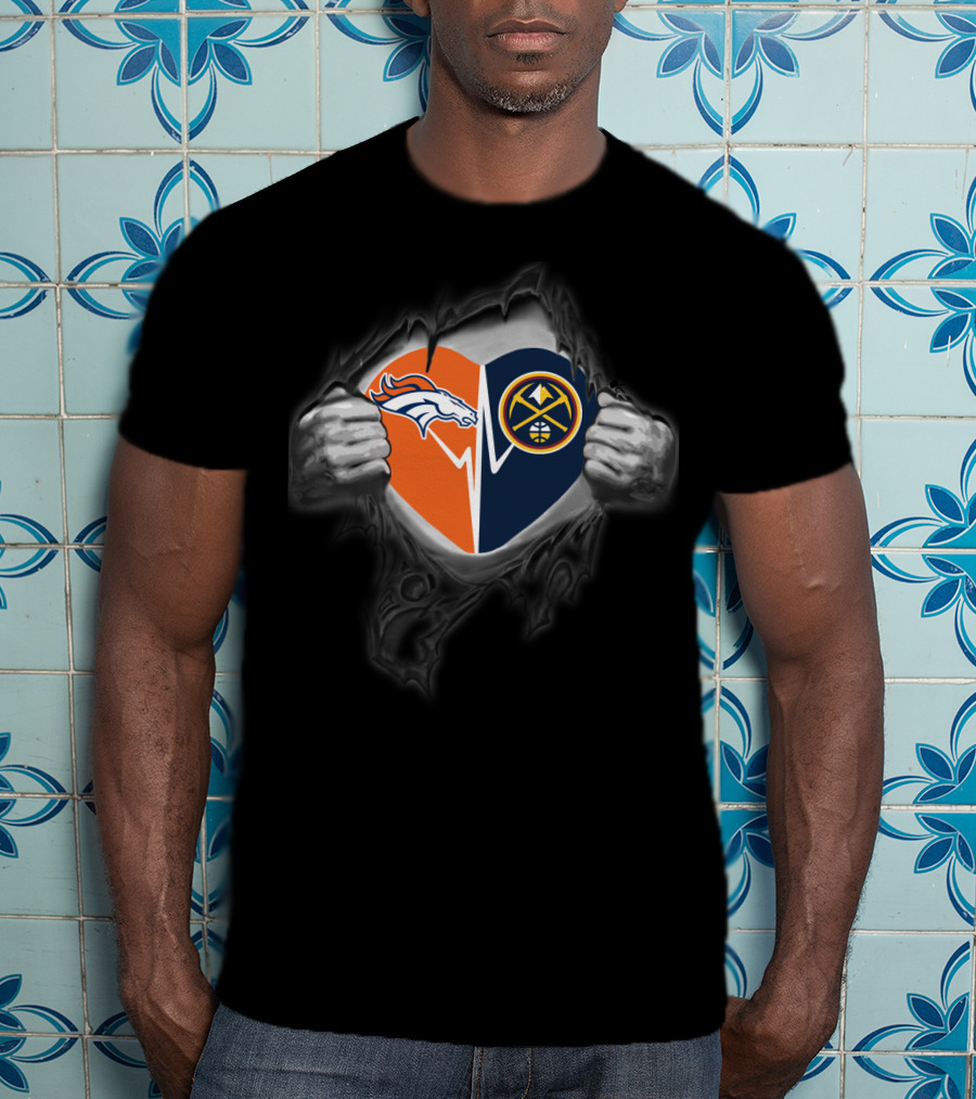 Broncos Denver Nuggets Heart Logo Fusion T-Shirt