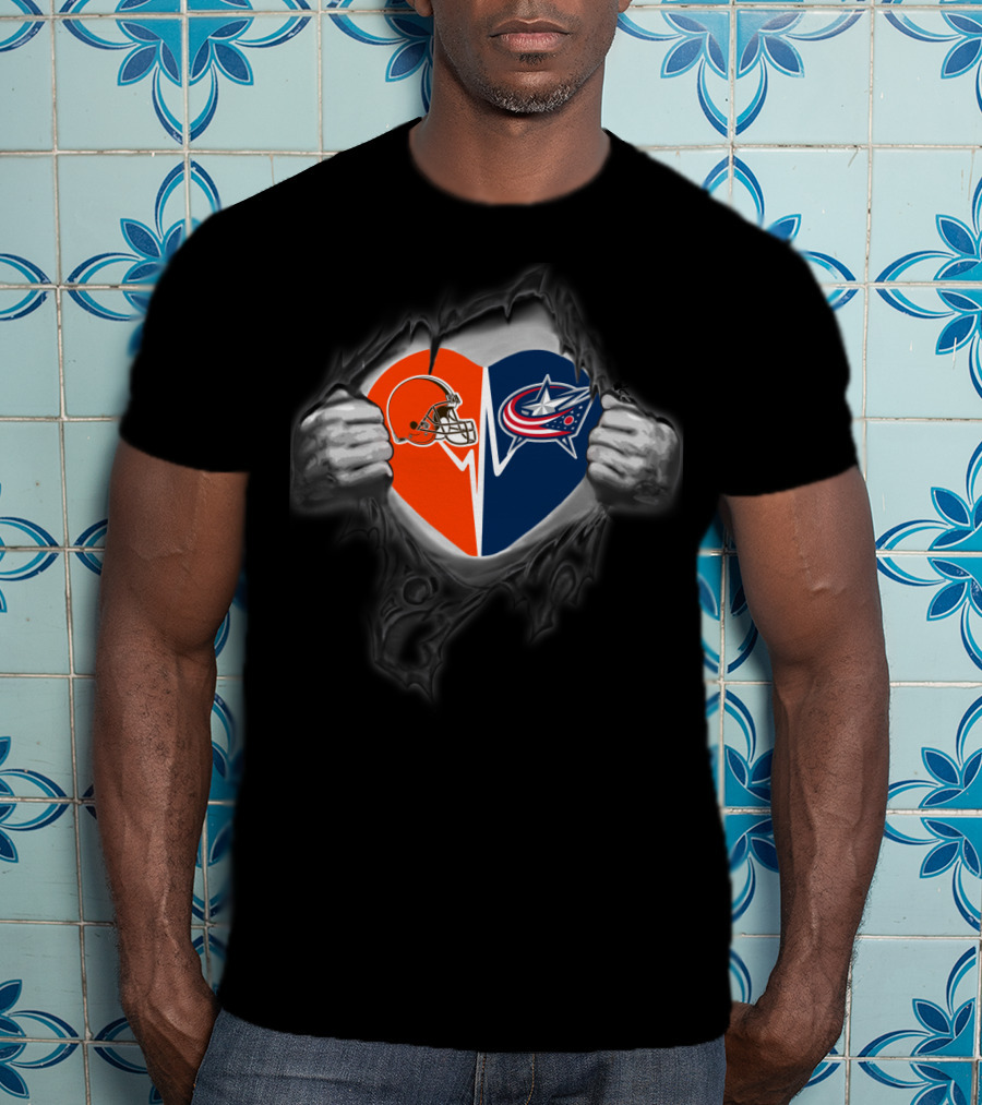 Browns Columbus Blue Jackets Heart Logo Fusion T-Shirt