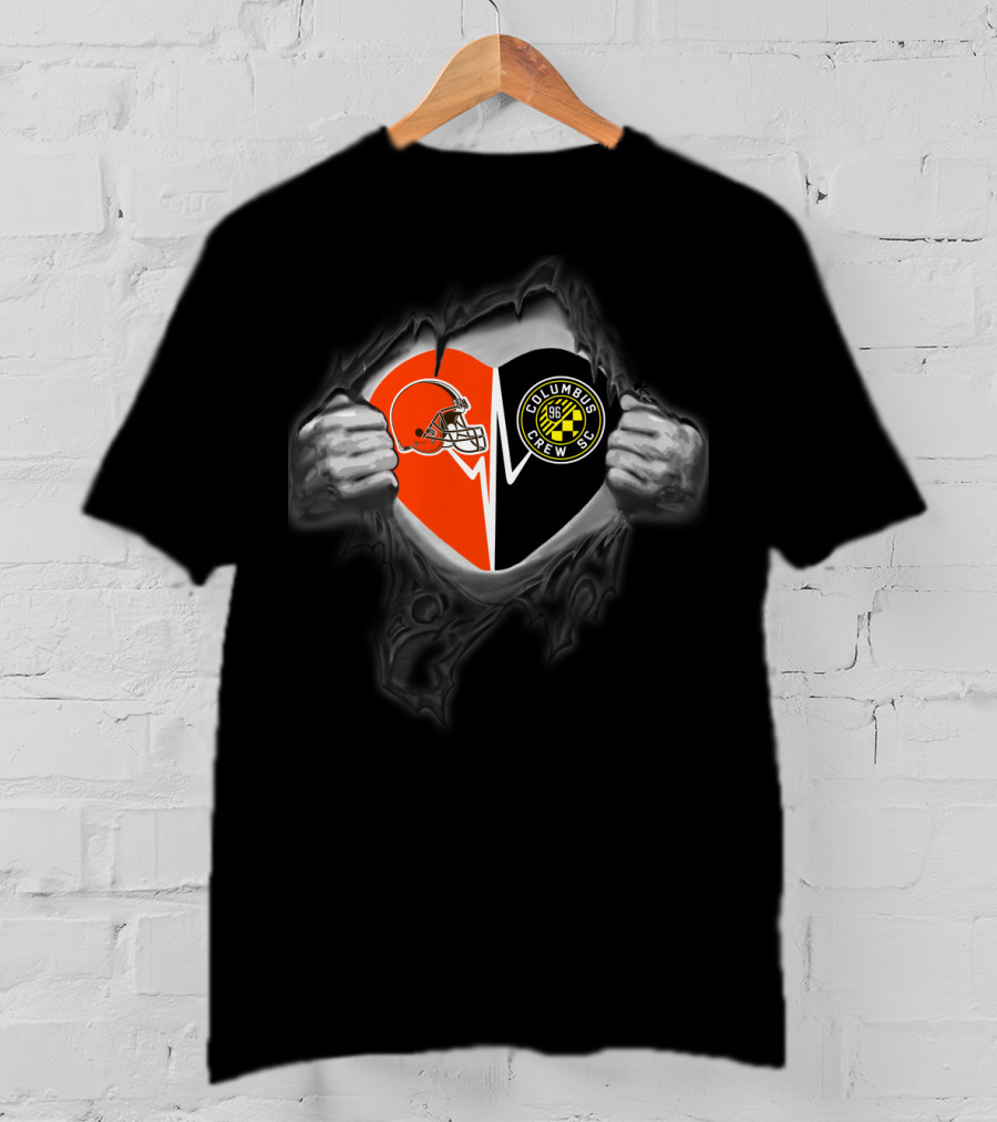 Browns Helmet And Columbus Crew Sc Logo Heart T-Shirt
