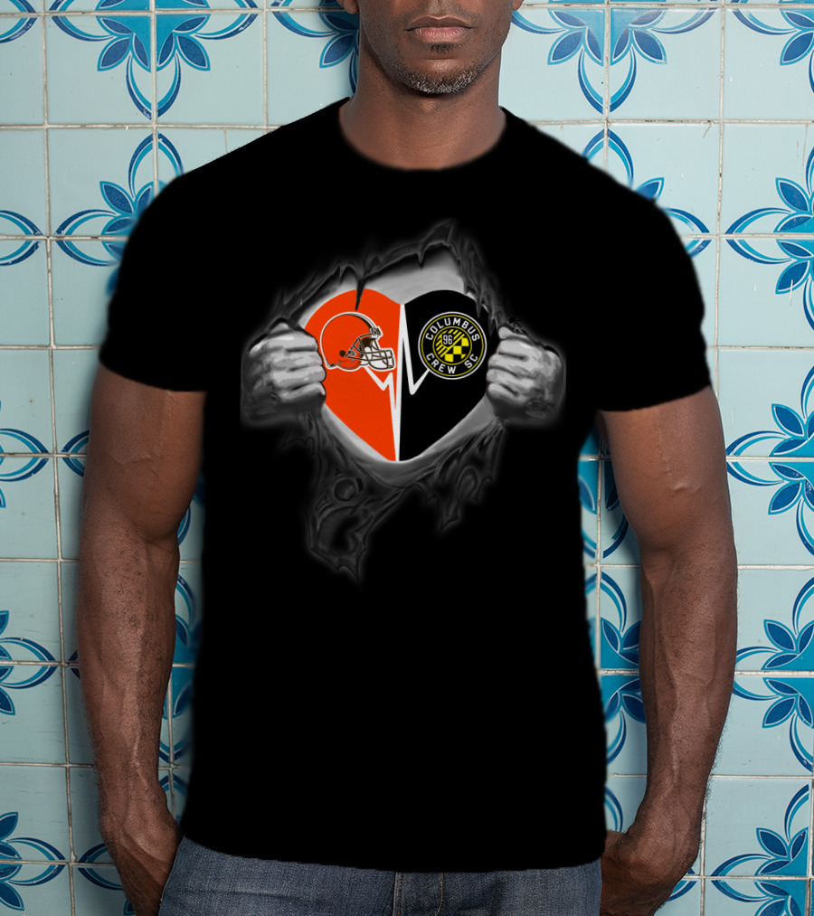 Browns Helmet And Columbus Crew Sc Logo Heart T-Shirt