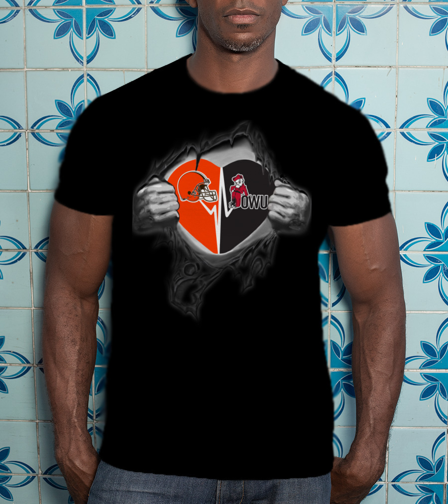 Cleveland Browns Ohio Wesleyan Battling Bishops Owu Football Heart T-Shirt
