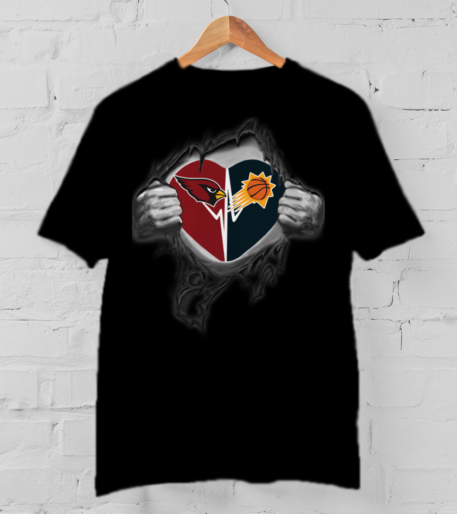 Cardinals Phoenix Suns Heart Logo Fusion T-Shirt