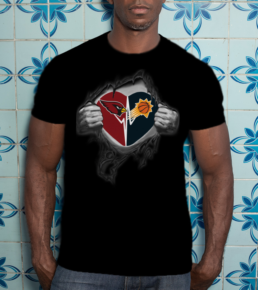 Cardinals Phoenix Suns Heart Logo Fusion T-Shirt