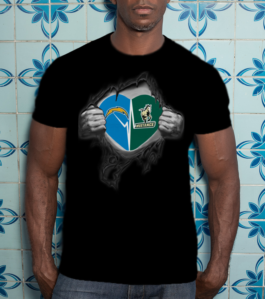 Los Angeles Chargers Heart And Cal Poly Mustangs Fusion T-Shirt
